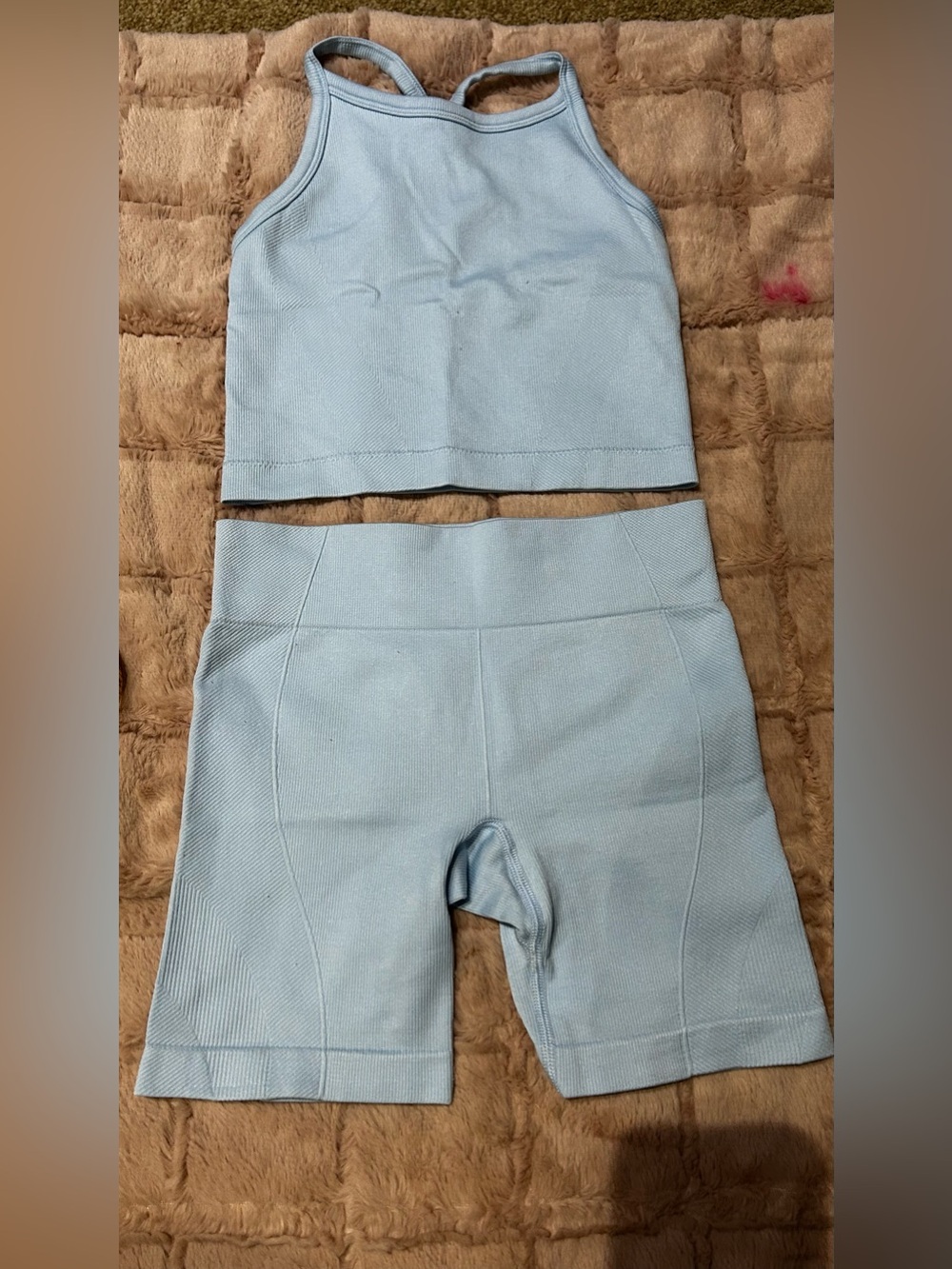 all in motion Light Blue Kids Ribbed Tank and Biker Short Set